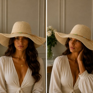 Pălărie de Damă Ivory cu Boruri Largi și Detalii Elegante – Accesoriu Multicolore, - Img 2