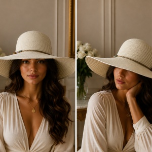 Pălărie de Damă Ivory cu Boruri Largi și Detalii Elegante - Img 2