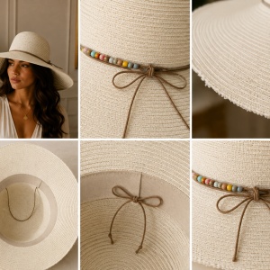 Pălărie de Damă Ivory cu Boruri Largi și Detalii Elegante - Img 3