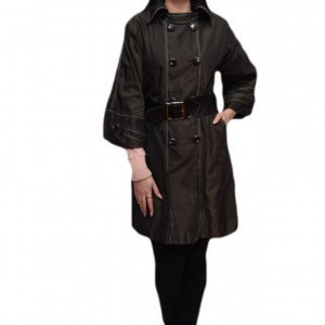 Palton fashion, negru, cu doi randuri de nasturi si curea lata in talie