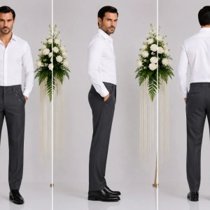Pantalon barbati, bumbac de nuanta gri inchis, cu model de dungi - Img 2