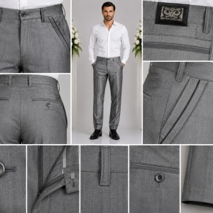 Pantalon barbati model casual, din material lucios de nuanta gri - Img 3