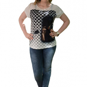 Pantalon bleumarin cu aspect de blug cambrat, design de buline - Img 1