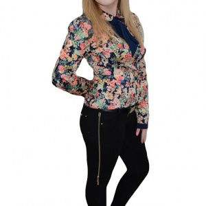 Pantalon casual cu insertii de strasuri si fermoar, nuanta neagra - Img 1