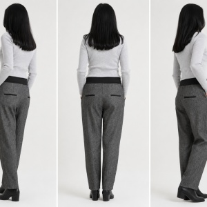 Pantalon casual Eve din stofa cu dunga neagra in talie,gri inchis - Img 2