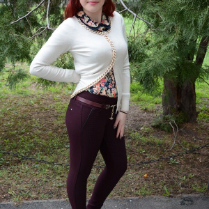 Pantalon casual, nuanta de visiniu, buzunare apretate - Img 3