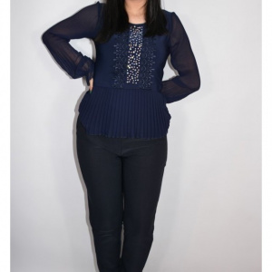 Pantalon casual tip colant Imma,mulat ,bleumarin - Img 3