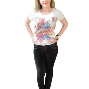 Pantalon chic, nuanta de negru, material fin, design lucios lateral - Img 1