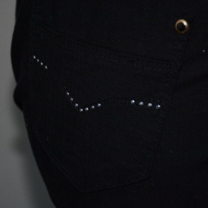 Pantalon cu aspect de blug subtire, neagra, cu buzunare in fata - Img 5