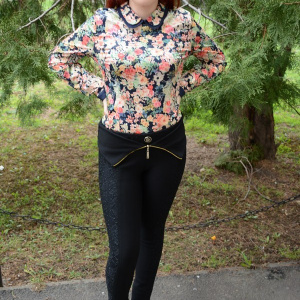 Pantalon cu talie inalta, de culoare neagra, pietre fine lucioase - Img 2