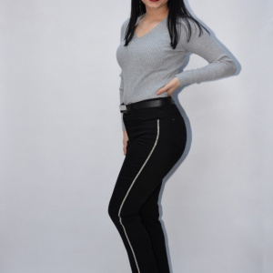 Pantalon dama Deliah cu insertii de strasuri pe picior,negru - Img 4