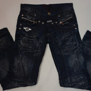 Pantalon de blug, de nuanta bleumarin, cu model de fronseuri - Img 2
