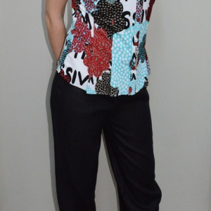 Pantalon de vara, bumbac negru, model simplu, marime mare - Img 3