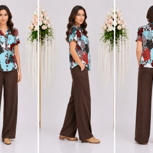 Pantalon din in, masura mare, de culoare maro, croiala lejera - Img 3