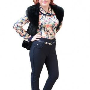 Pantalon drept culoare bleumarin, masura mare, din material elastic - Img 1