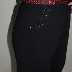 Pantalon elegant, nuanta de negru, design de strasuri - Img 4