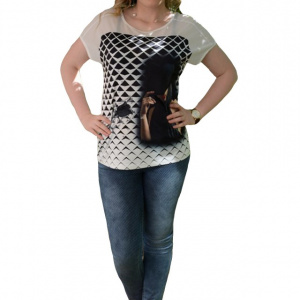 Pantalon in tendinte, culoare bleumarin, cu design de buline albe - Img 1