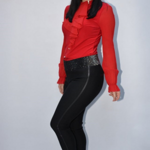 Pantalon Janette cu insertii de strasuri negru-argintiu,nuanta de negru - Img 2
