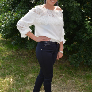 Pantalon lung cu croi conic, din material subtire, bleumarin - Img 5