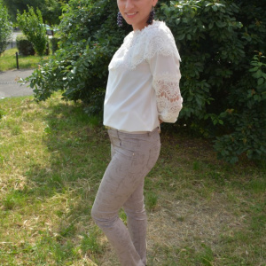Pantalon lung de vara, de culoare bej, cu model de flori mari - Img 3