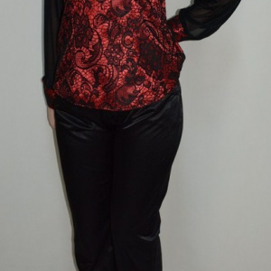 Pantalon lung, deosebit, din material cu aspect satinat, negru - Img 4