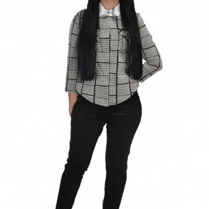 PANTALON MODERN CU INSERTII DE PieLE IMPLETITA PE PICIOR,NUANTA NEAGRA - Img 1