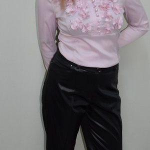 Pantalon negru, saten de calitate, talie inalta comoda - Img 2