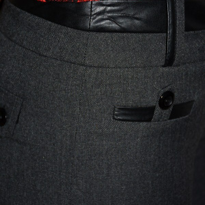 Pantalon office, nuanta de gri, design cu paspoal din piele - Img 4