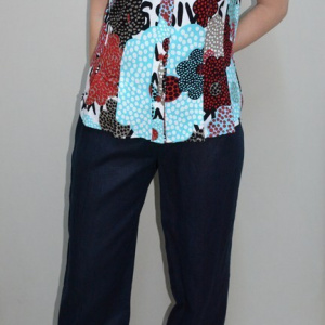 Pantalon usor si comod, din in, nuanta bleumarin, masura mare - Img 2