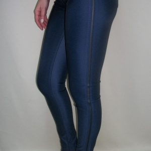 Pantaloni casual, bleumarin, model stretch, cu banda tip piele - Img 3