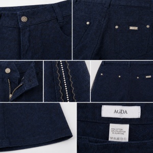 Pantaloni Damă Albastru Eleganți cu Model Texturat – Bumbac Elastic, Croială Clasică - Img 3