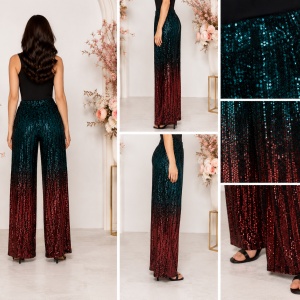 Pantaloni eleganți cu paiete ombré – Turcoaz & Bordo - Img 2