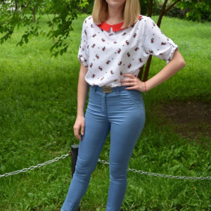 Pantaloni Jenny cu dungi subtiri ,nuanta de albastru - Img 2