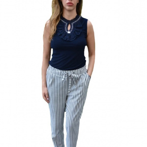 Pantaloni Suzi ,moodel de dungi,nuanat alb-negru - Img 1