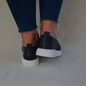 Pantof casual bleumarin, din piele naturala cu elastic inserat - Img 5