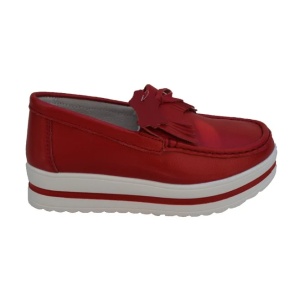 Pantof casual cu aspect mocasin, culoare rosie, din piele moale