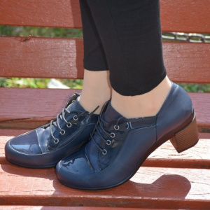 Pantof casual, din piele, de culoare bleumarin cu siret reglabil - Img 3
