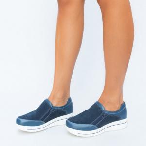 Pantof casual din piele naturala de culoare bleumarin - Img 4