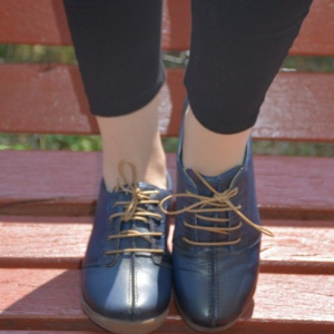Pantof casual, negru. bleumarin din piele cu siret si talpa bej - Img 2