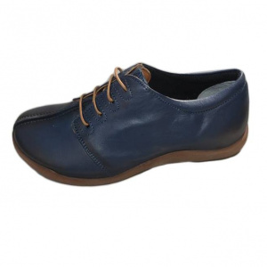 Pantof casual, negru. bleumarin din piele cu siret si talpa bej - Img 1