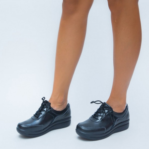 Pantof casuall din piele naturala neagra cu talpa plina - Img 4