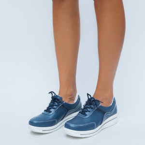 Pantof confortabil din piele naturala bleumarin cu talpa plina - Img 4