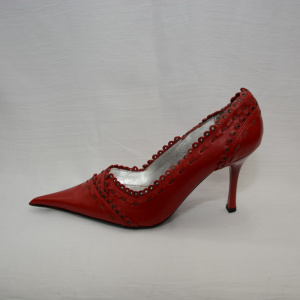 Pantof cu design de cusaturi si capse, rosu, model deosebit - Img 4