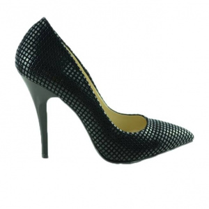 Pantof elegant cu toc inalt, de culoare neagra, cu model marunt - Img 1
