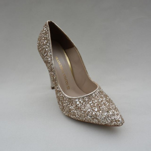 Pantof elegant, nuanta de auriu, design din paiete foarte fine - Img 3