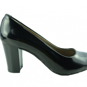 Pantof lacuit de culoare neagra, din piele naturala cu toc gros - Img 4