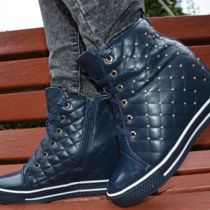 Pantof modern cu platforma imbracata, nuanta bleumarin cu tinte - Img 4