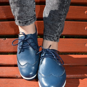 Pantof modern de culoare bleumarin, cu design rafinat, din piele - Img 2