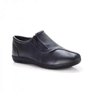Pantof sport din piele neagra, talpa flexibila, inchidere cu fermoar - Img 1