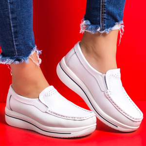 Pantofi alb cu talpa ortopedica ,din piele,model simplu - Img 2